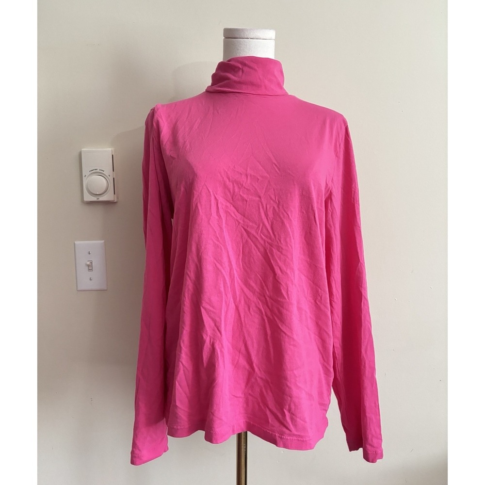 JCrew Tissue Turtleneck Womens Large Hot Pink Cotton Lightweight Breathable
